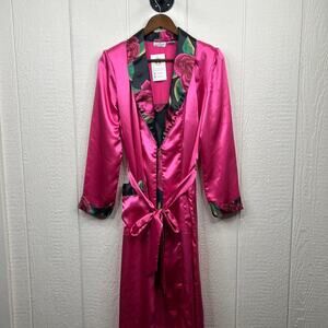 Vintage 90's Pink Rose Silk Dress & Robe Set Large